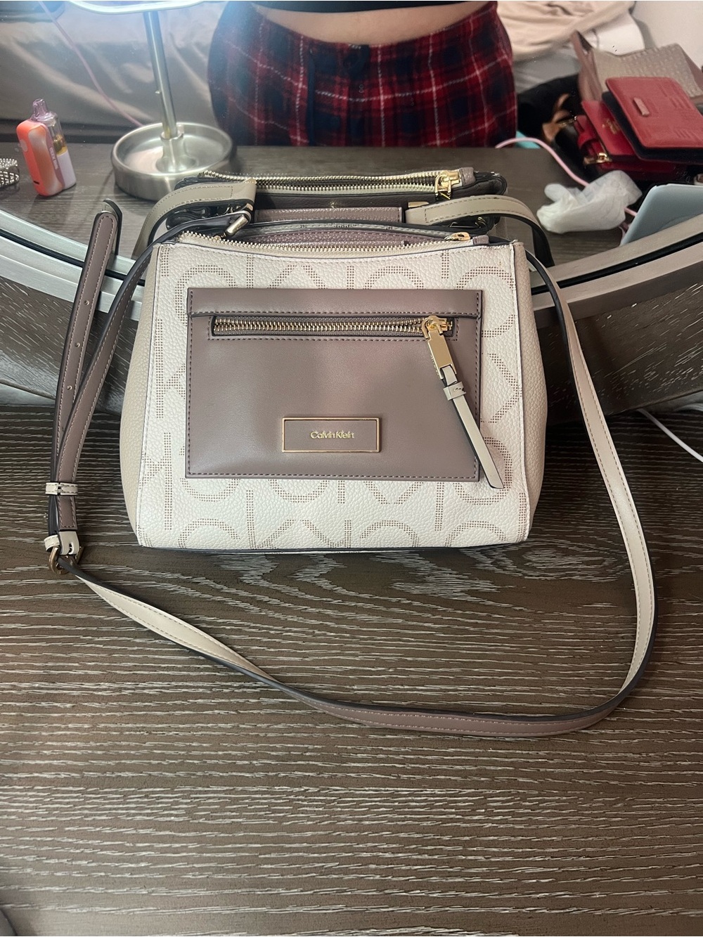 Calvin Klein Taupe and Cream Crossbody Bag